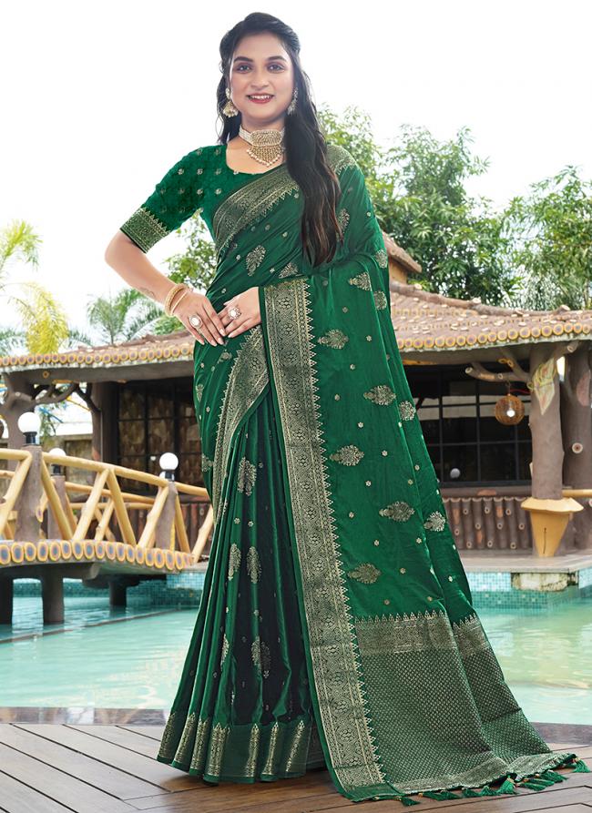 Sattin Silk Green Wedding Wear Weaving Saree